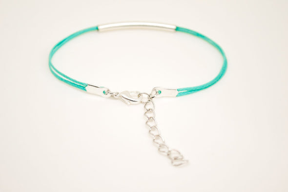 Silver bar bracelet, turquoise cord - shani-adi-jewerly