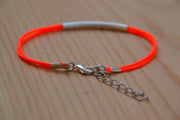 Silver bar bracelet, bright peach cord - shani-adi-jewerly