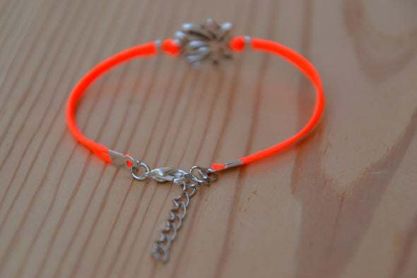 Bright peach cord bracelet with silver lotus charm - shani-adi-jewerly