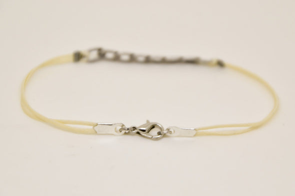 Silver flat link chain bracelet for men, beige cord - shani-adi-jewerly