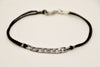 Silver flat link chain men's bracelet with a black cord - shani-adi-jewerly