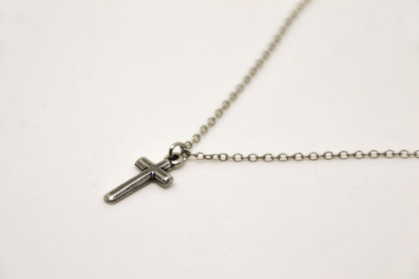 Silver plated cross necklace for men, stainless steel chain - shani-adi-jewerly