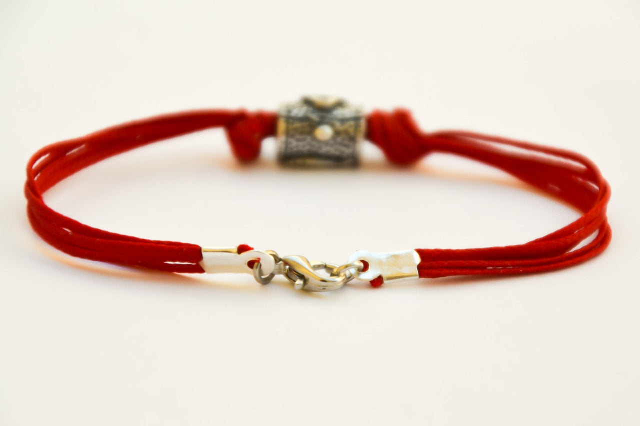 Red Kabbalah Hamsa bracelet for men, red string, Hand and fish on silver bead - shani-adi-jewerly
