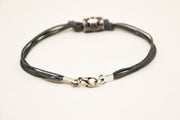 Silver Hamsa tube bracelet for men, gray cord - shani-adi-jewerly