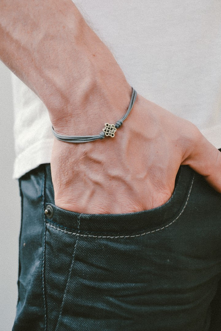 Infinity bracelet for men with gray cord - shani-adi-jewerly