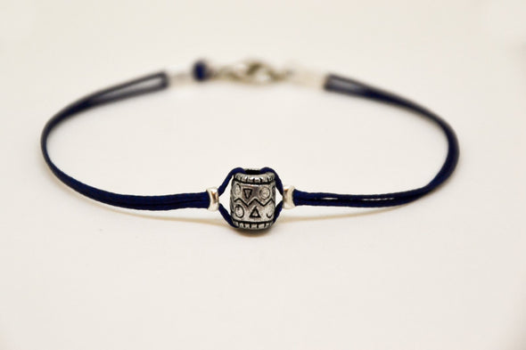 Silver tube bracelet for men, blue cord - shani-adi-jewerly