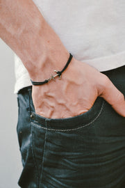 Men's anchor cord bracelet, black cords - shani-adi-jewerly