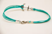 Silver anchor bracelet for men, turquoise cords - shani-adi-jewerly