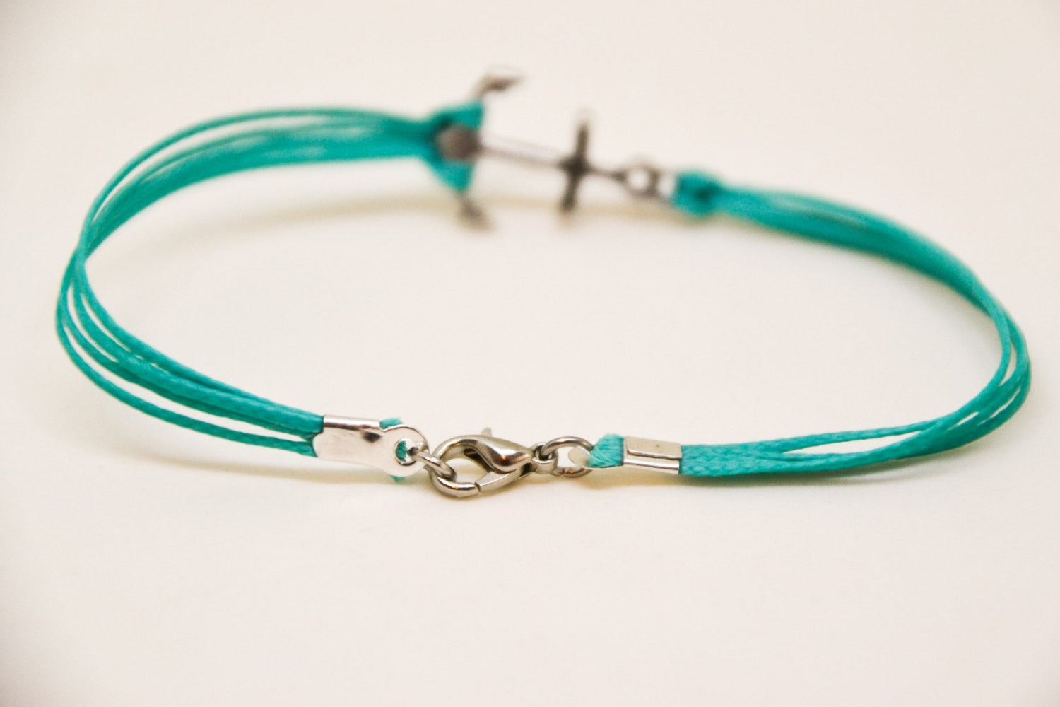 Silver anchor bracelet for men, turquoise cords - shani-adi-jewerly