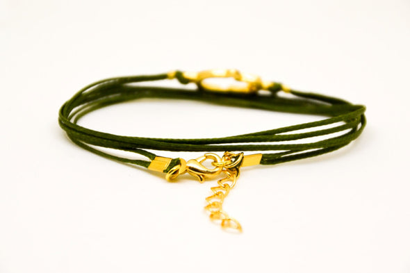 Wrap green cord bracelet with gold hamsa charm - shani-adi-jewerly
