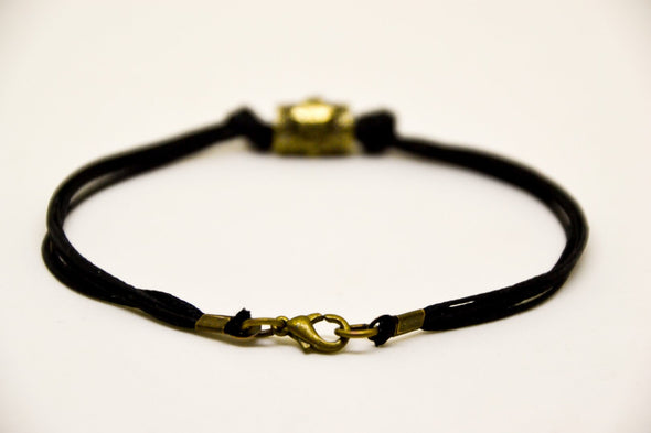 Bronze Hamsa tube bracelet for men, black cord - shani-adi-jewerly
