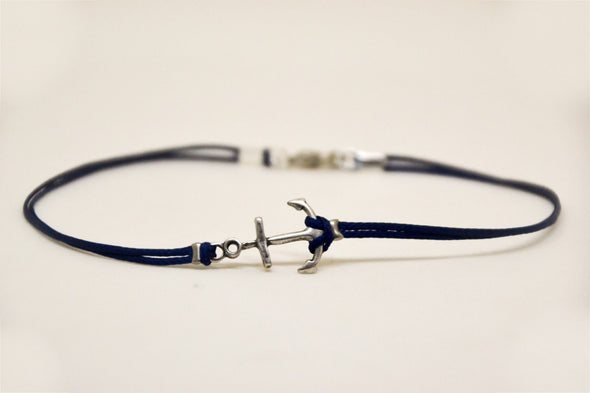 Men's anklet with a silver anchor, blue cord - shani-adi-jewerly