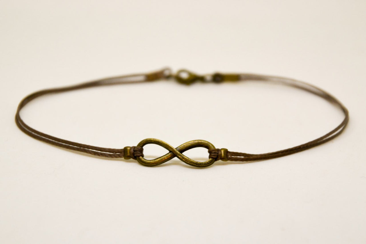 Men's anklet with a bronze infinity charm and a brown cord - shani-adi-jewerly