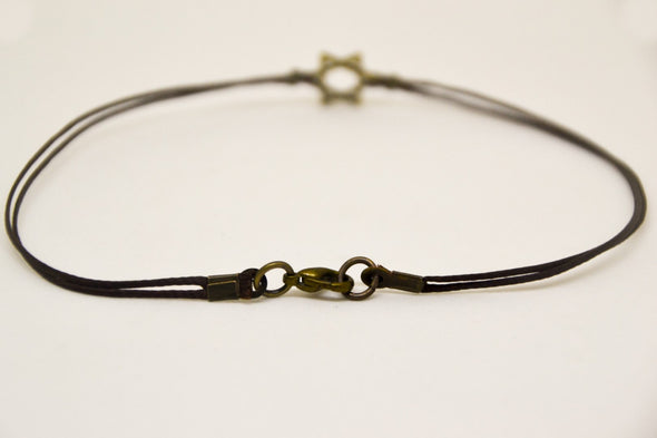 Men's anklet with bronze Star of David, brown cord - shani-adi-jewerly