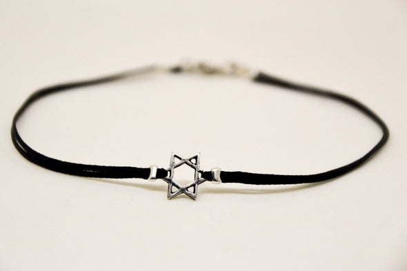 Silver Star of David Anklet for men, black cord - shani-adi-jewerly