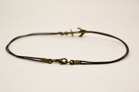 Bronze anchor anklet for men, brown cord - shani-adi-jewerly