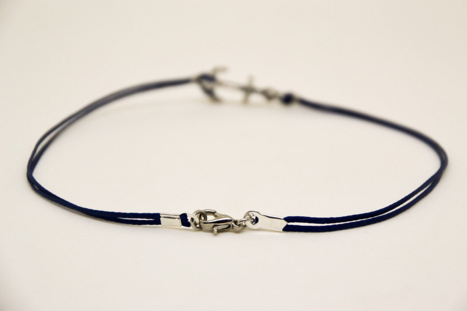 Men's anklet with a silver anchor, blue cord - shani-adi-jewerly