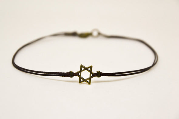 Men's anklet with bronze Star of David, brown cord - shani-adi-jewerly