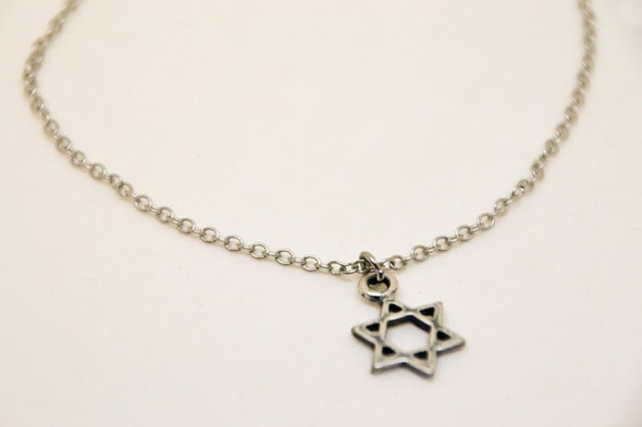 Silver Star of David women's anklet, stainless steel chain - shani-adi-jewerly