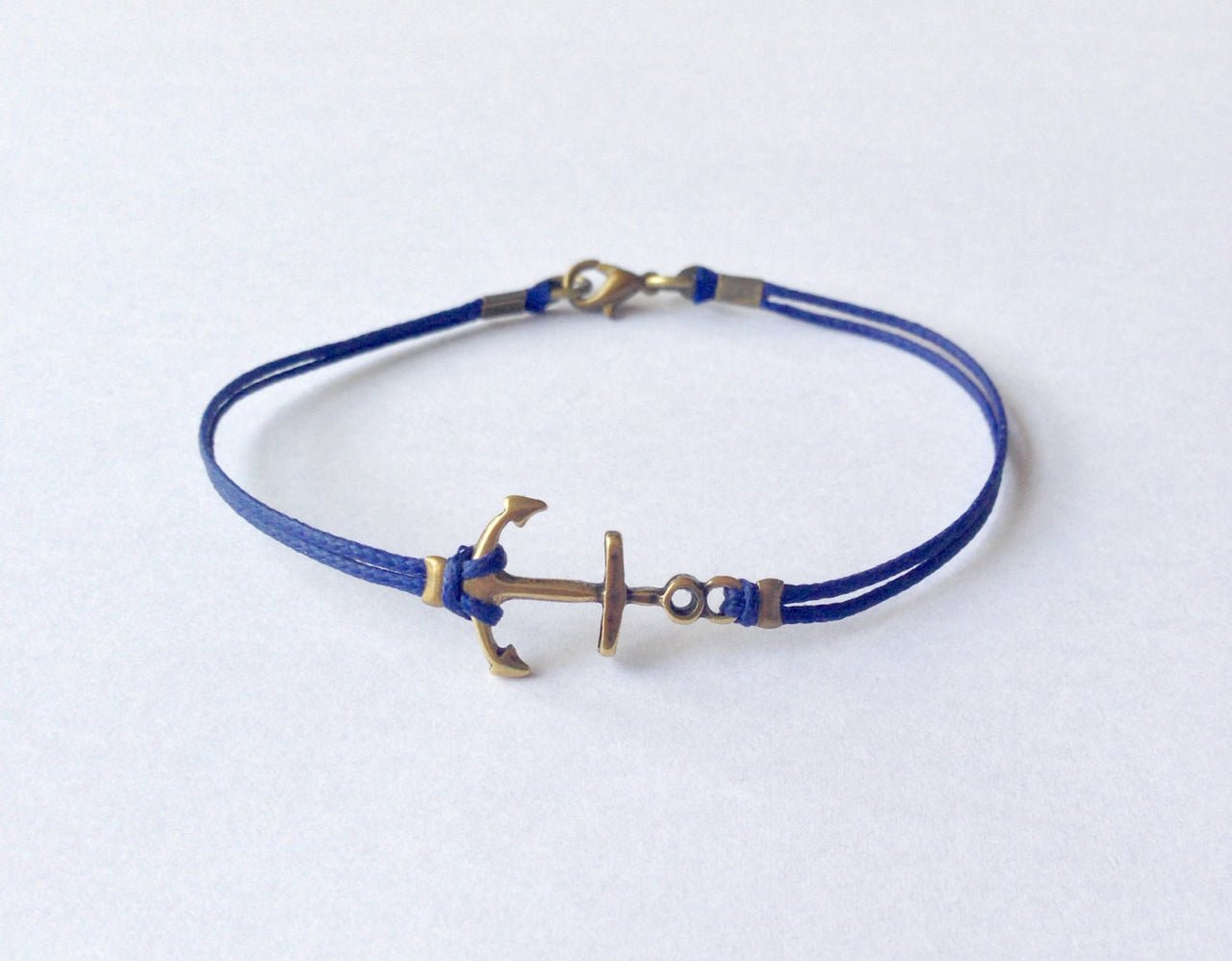 Bronze anchor bracelet for men, blue cord - shani-adi-jewerly