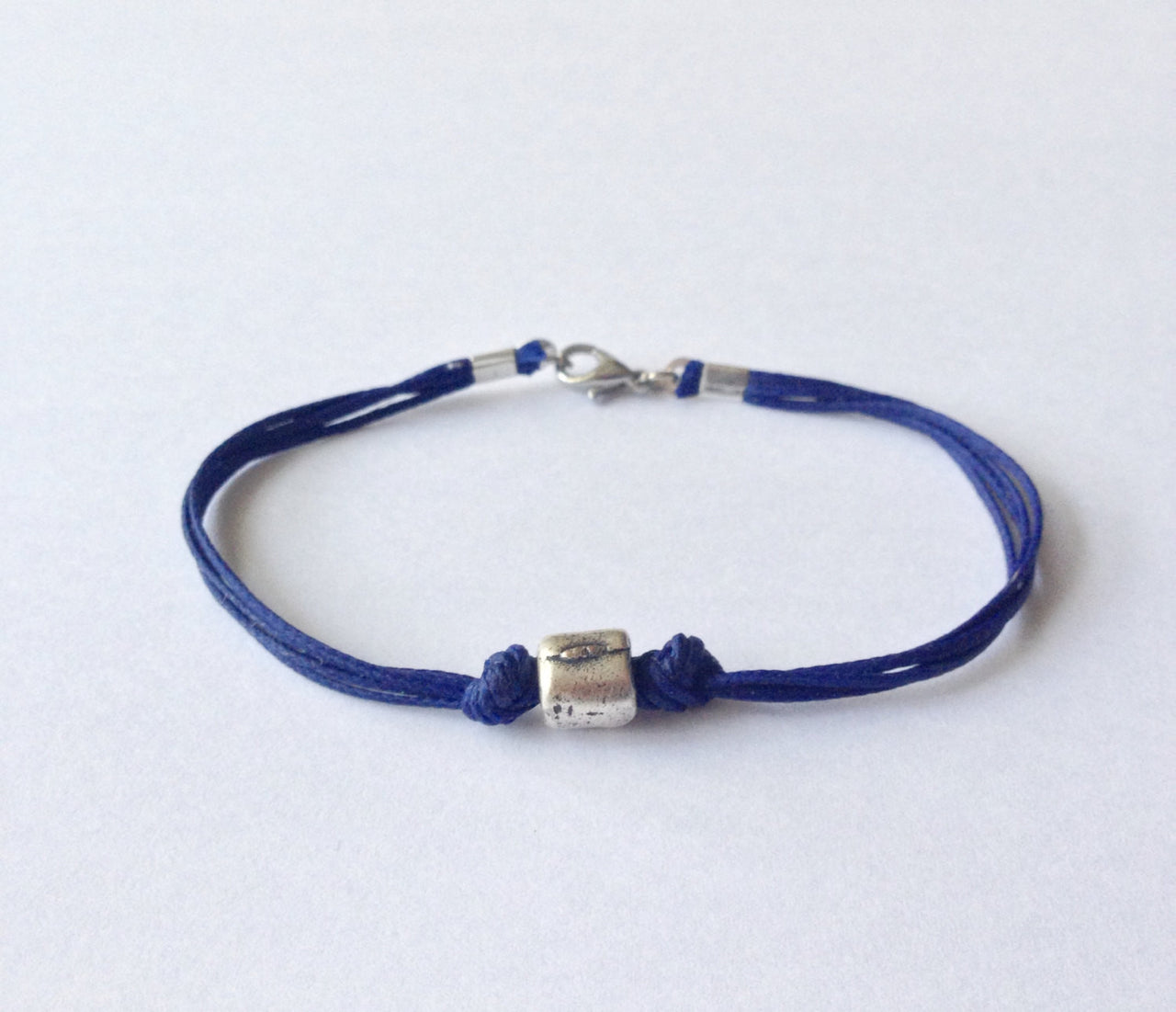 Silver tube bracelet for men with blue cord - shani-adi-jewerly