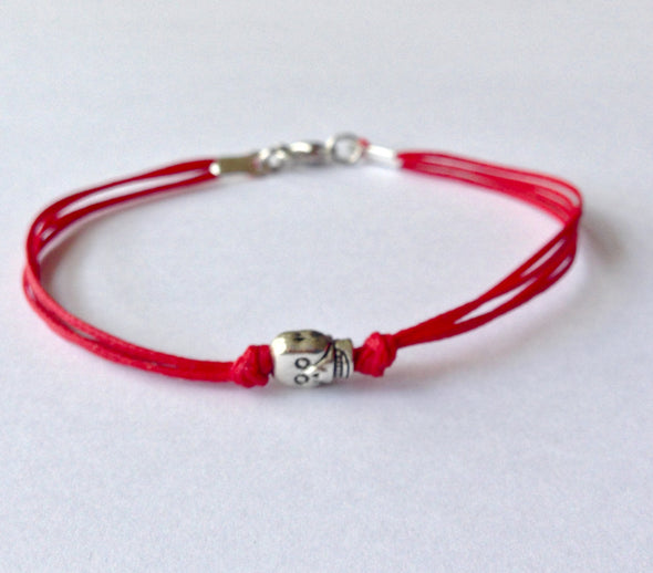 Skull bracelet for men, red cord - shani-adi-jewerly