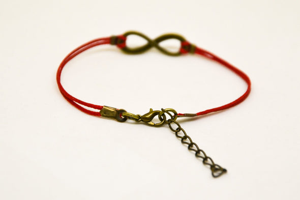 Red cord bracelet with a bronze endless infinity charm - shani-adi-jewerly