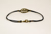 Bronze Leaf bracelet for men, black cord - shani-adi-jewerly