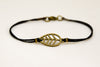 Bronze Leaf bracelet for men, black cord - shani-adi-jewerly
