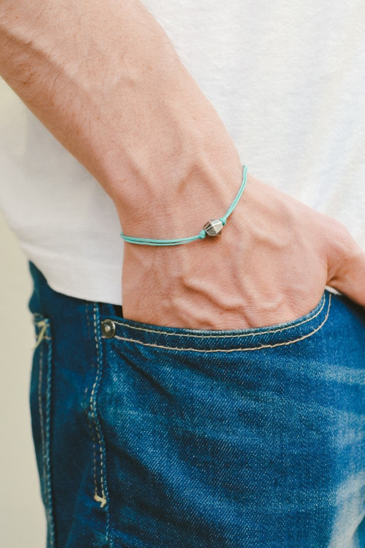 Nugget bracelet for men, turquoise cord - shani-adi-jewerly