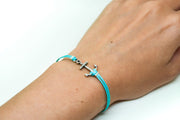 Turquoise cord bracelet with a silver plated anchor charm - shani-adi-jewerly