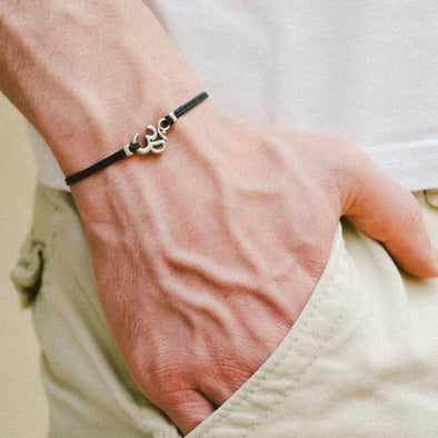 Om bracelet for men, black cord - shani-adi-jewerly