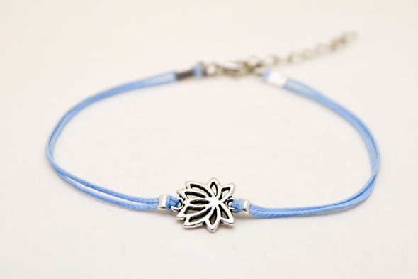 Blue ankle bracelet with silver lotus charm - shani-adi-jewerly