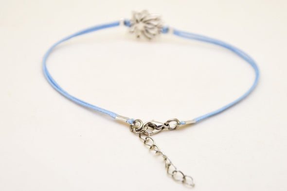 Blue ankle bracelet with silver lotus charm - shani-adi-jewerly