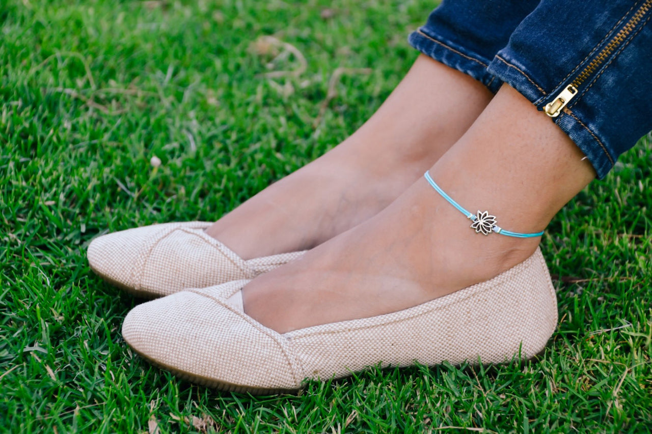 Blue ankle bracelet with silver lotus charm - shani-adi-jewerly
