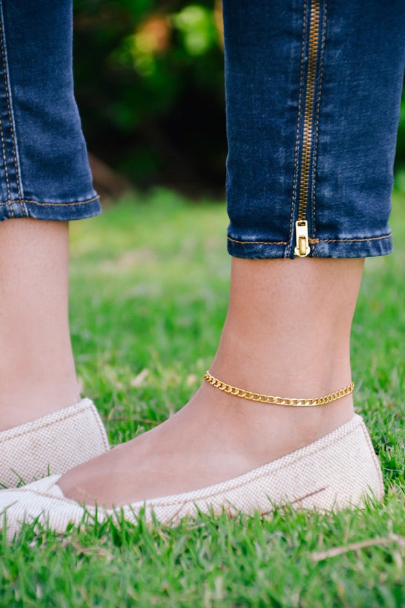 Elegant 14k gold plated chain anklet - shani-adi-jewerly