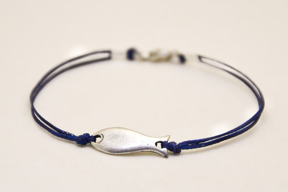 Blue bracelet for men with a silver plated Fish charm, fathers day gift for him - shani-adi-jewerly