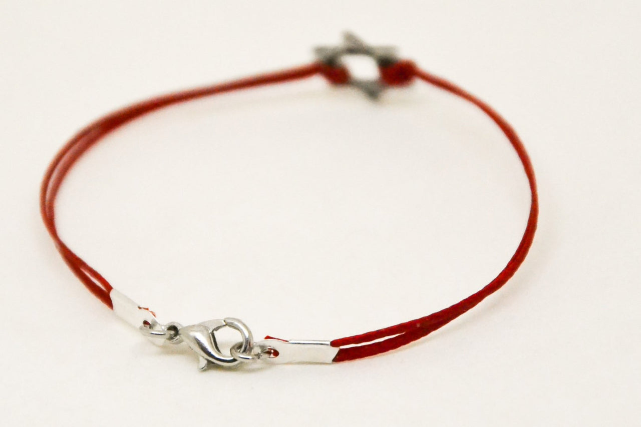 Silver Star of David men's bracelet, red cord - shani-adi-jewerly