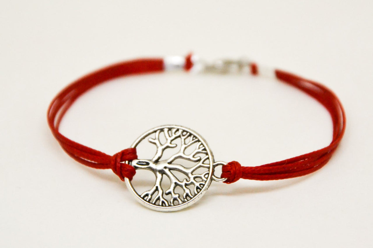 Tree of life bracelet for men, red cord - shani-adi-jewerly