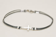 Cross bracelet for men, gray cord - shani-adi-jewerly