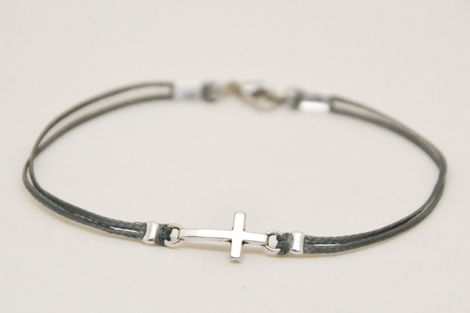 Cross bracelet for men, gray cord - shani-adi-jewerly