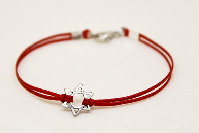 Silver Star of David men's bracelet, red cord - shani-adi-jewerly