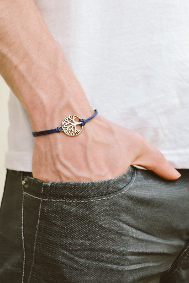 Tree of life men's bracelet, blue cord - shani-adi-jewerly