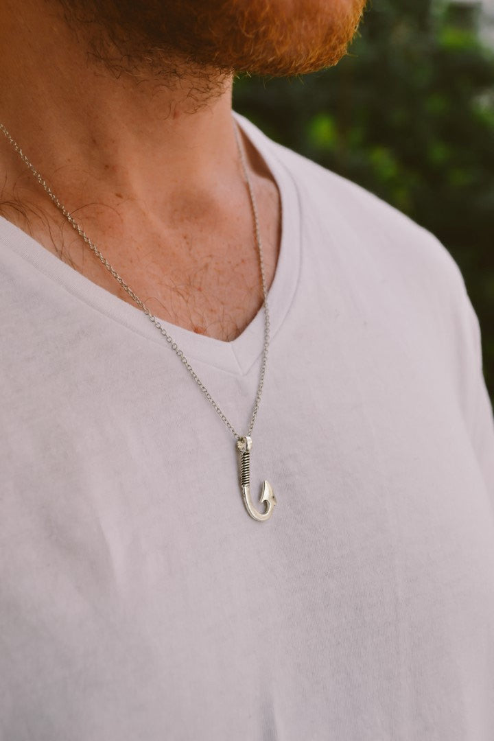 stainless steel chain silver tone Hook necklace for men - shani-adi-jewerly