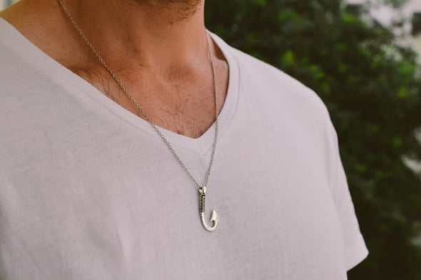 stainless steel chain silver tone Hook necklace for men - shani-adi-jewerly