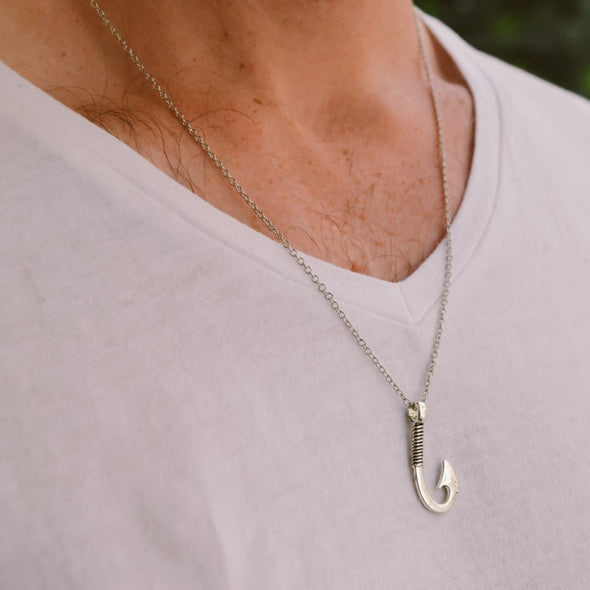 stainless steel chain silver tone Hook necklace for men - shani-adi-jewerly