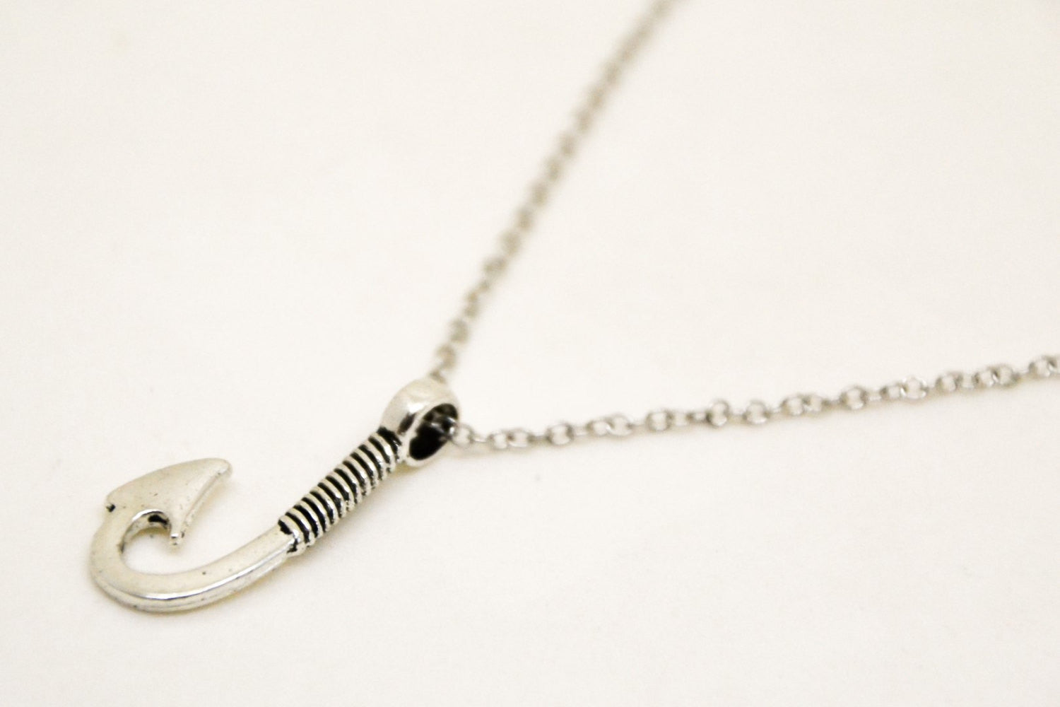 stainless steel chain silver tone Hook necklace for men - shani-adi-jewerly