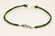 Men's bracelet with silver crescent moon charm, green cord - shani-adi-jewerly