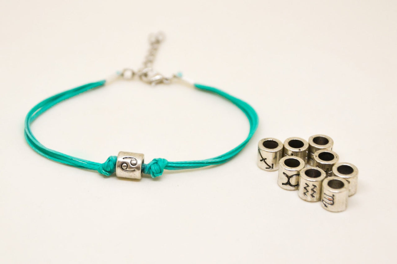 Zodiac signs bracelet, cancer sign, turquoise cord - shani-adi-jewerly