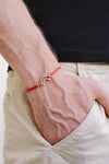 Silver crescent moon bracelet for men, red cord - shani-adi-jewerly